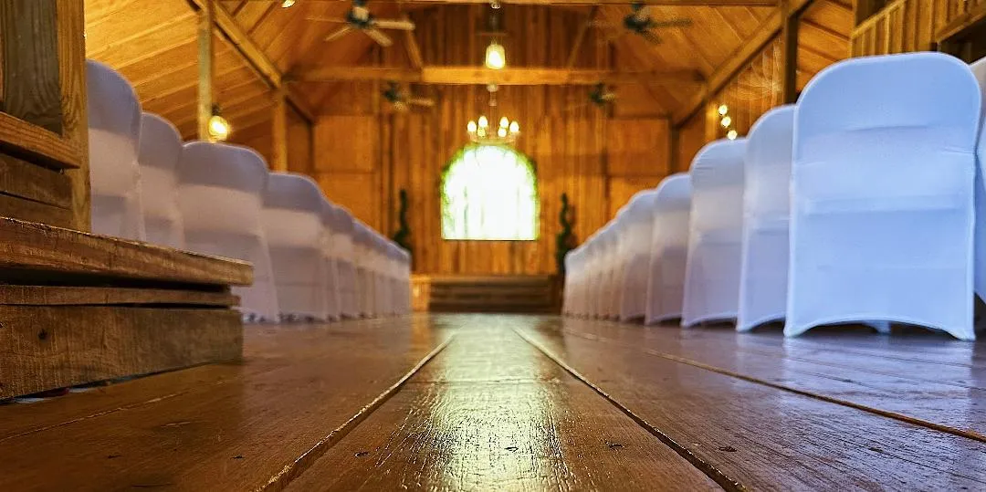 The aisle, set for a ceremony
