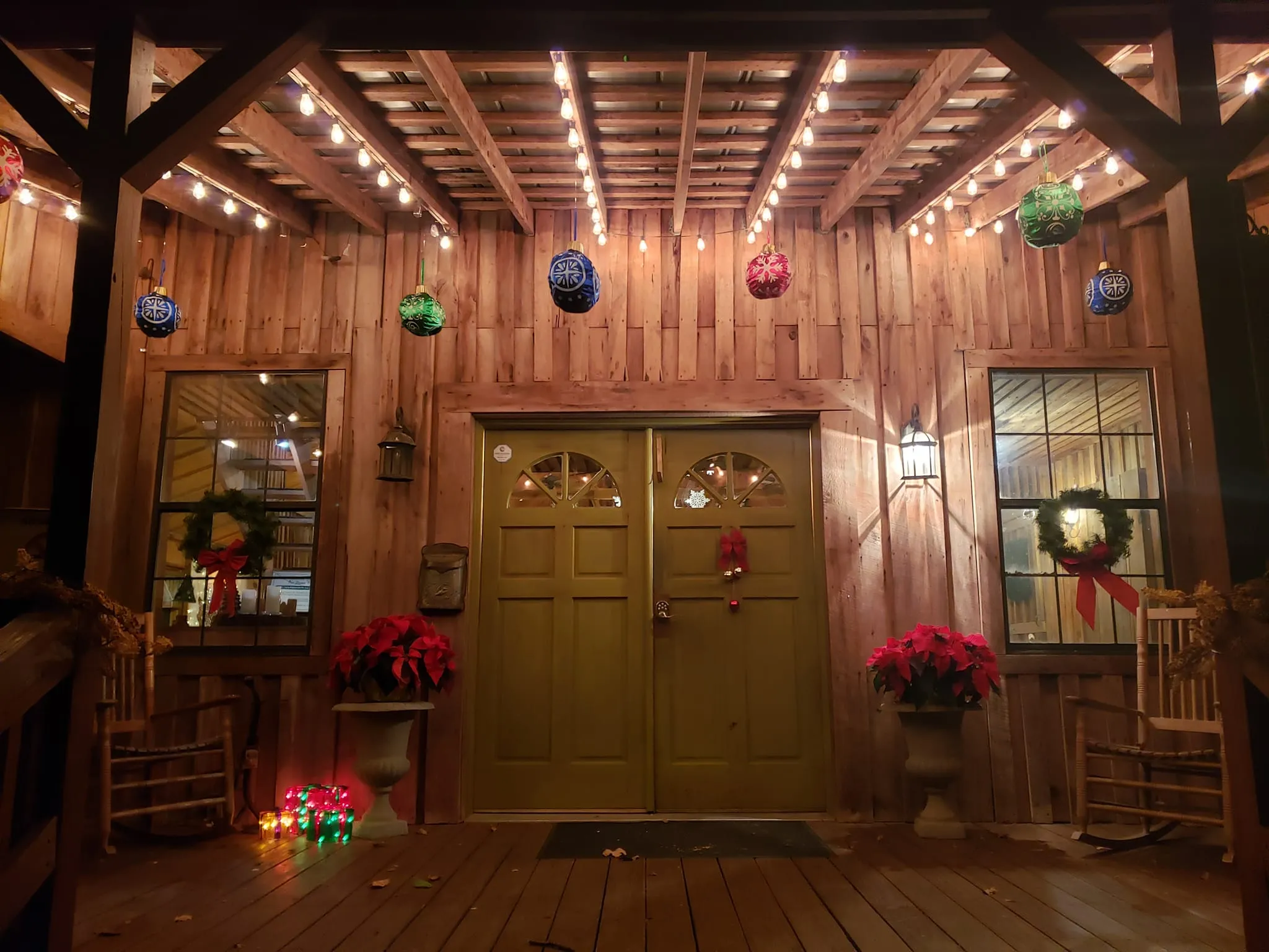 Holiday porch at night